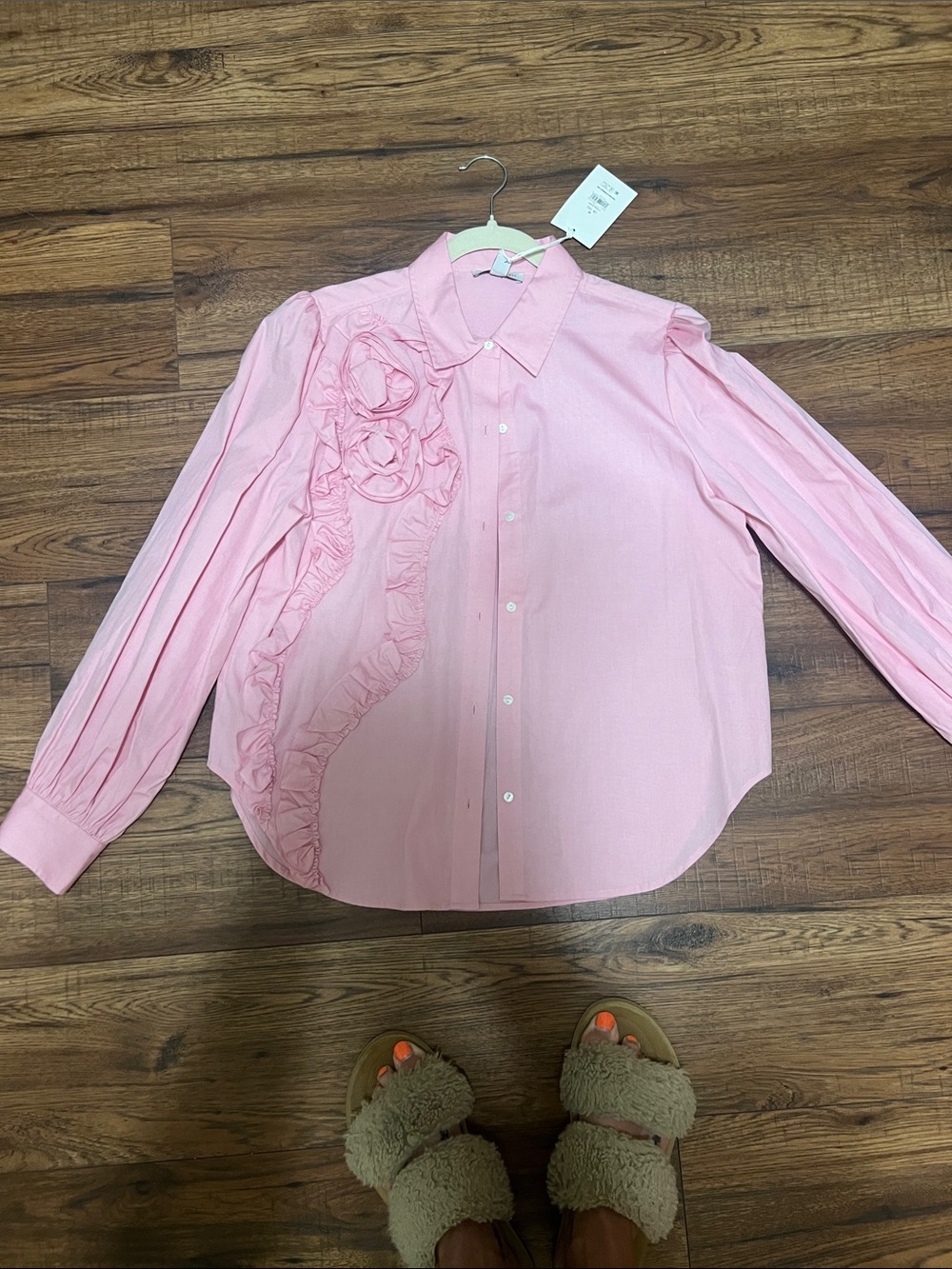 Pink Ruffle Button-Up Blouse - Picture 2 of 3